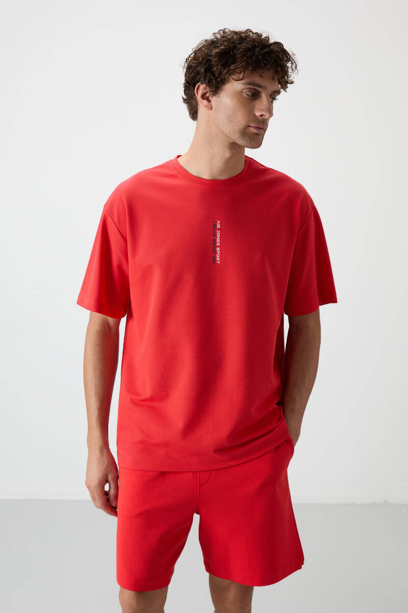 TOMMYLIFE - Tommylife Toptan O Yaka Oversize Baskılı Erkek T-Shirt 88368 Fiesta