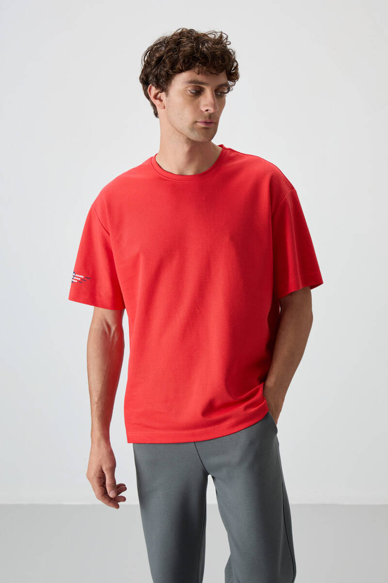 TOMMYLIFE - Tommylife Toptan O Yaka Oversize Baskılı Erkek T-Shirt 88369 Fiesta