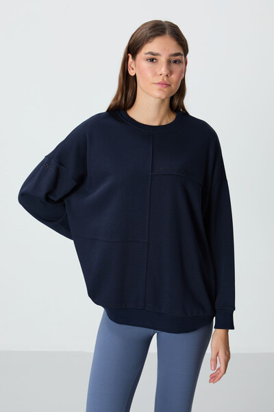 Tommylife Toptan O Yaka Oversize Kadın Sweatshirt 97288 İndigo - Thumbnail