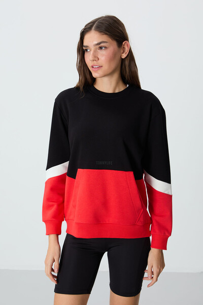 Tommylife Toptan O Yaka Oversize Kadın Sweatshirt 97289 Siyah - Thumbnail