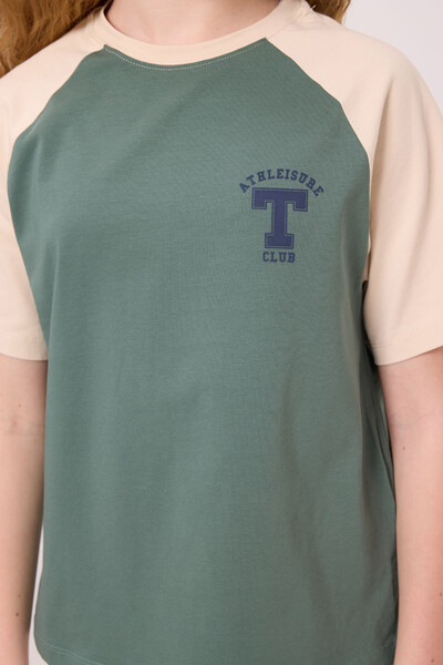 Tommylife Toptan O Yaka Pamuklu Baskılı Oversize Fit Kız Çocuk T Shirt 75179 Açık Yeşil - Thumbnail