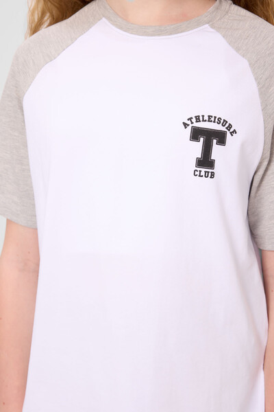 Tommylife Toptan O Yaka Pamuklu Baskılı Oversize Fit Kız Çocuk T Shirt 75179 Beyaz - Thumbnail
