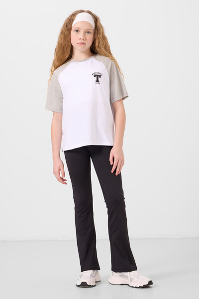Tommylife Toptan O Yaka Pamuklu Baskılı Oversize Fit Kız Çocuk T Shirt 75179 Beyaz - Thumbnail