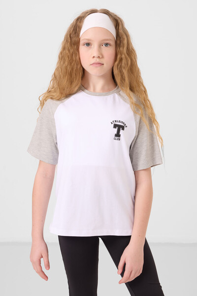 Tommylife Toptan O Yaka Pamuklu Baskılı Oversize Fit Kız Çocuk T Shirt 75179 Beyaz - Thumbnail