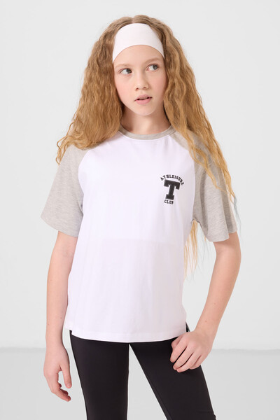Tommylife Toptan O Yaka Pamuklu Baskılı Oversize Fit Kız Çocuk T Shirt 75179 Beyaz - Thumbnail