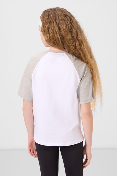 Tommylife Toptan O Yaka Pamuklu Baskılı Oversize Fit Kız Çocuk T Shirt 75179 Beyaz - Thumbnail