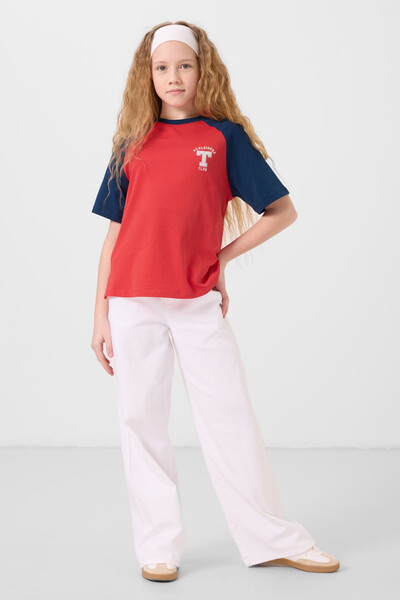 Tommylife Toptan O Yaka Pamuklu Baskılı Oversize Fit Kız Çocuk T Shirt 75179 Fiesta - Thumbnail