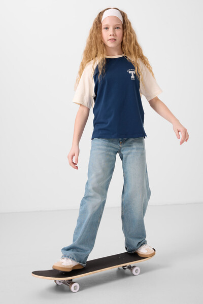Tommylife Toptan O Yaka Pamuklu Baskılı Oversize Fit Kız Çocuk T Shirt 75179 Parlament - Thumbnail