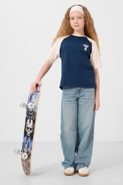 Tommylife Toptan O Yaka Pamuklu Baskılı Oversize Fit Kız Çocuk T Shirt 75179 Parlament - Thumbnail