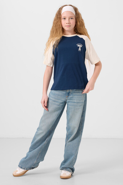 Tommylife Toptan O Yaka Pamuklu Baskılı Oversize Fit Kız Çocuk T Shirt 75179 Parlament - Thumbnail