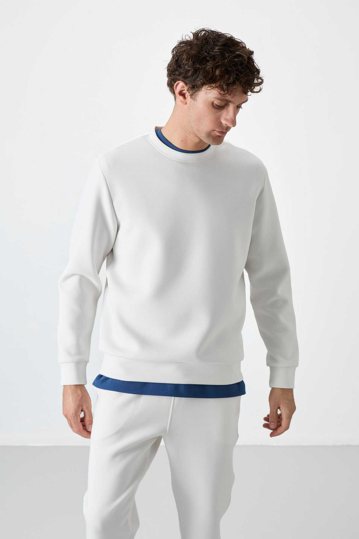 Tommylife Toptan O Yaka Rahat Form Basic Erkek Sweatshirt 88053 Ekru - 3