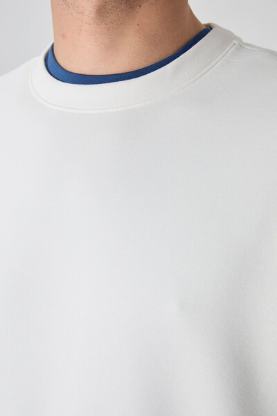 Tommylife Toptan O Yaka Rahat Form Basic Erkek Sweatshirt 88053 Ekru - 4
