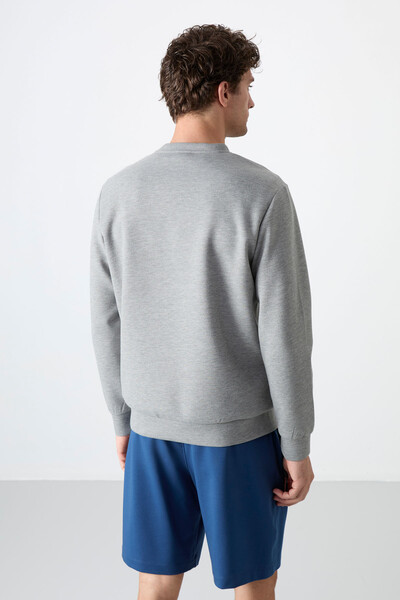 Tommylife Toptan O Yaka Rahat Form Basic Erkek Sweatshirt 88053 Gri Melanj - 5