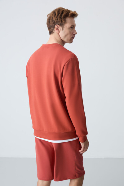 Tommylife Toptan O Yaka Rahat Form Basic Erkek Sweatshirt 88053 Kiremit - 5