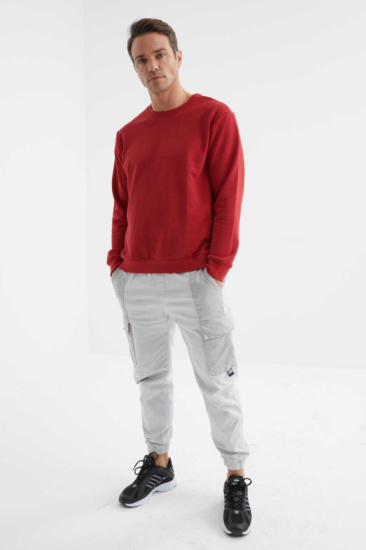 Tommylife Toptan O Yaka Rahat Form Basic Erkek Sweatshirt 88053 Kırmızı - 2