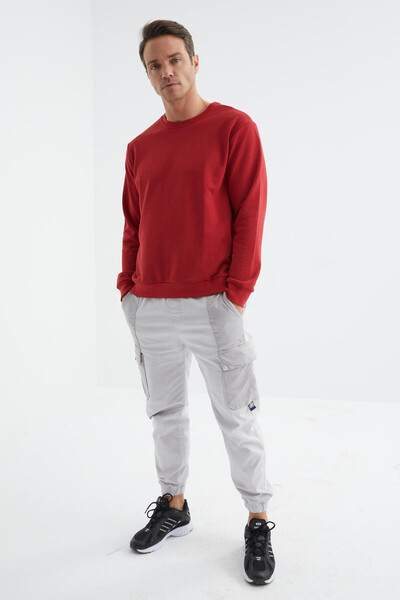 Tommylife Toptan O Yaka Rahat Form Basic Erkek Sweatshirt 88053 Kırmızı - 2
