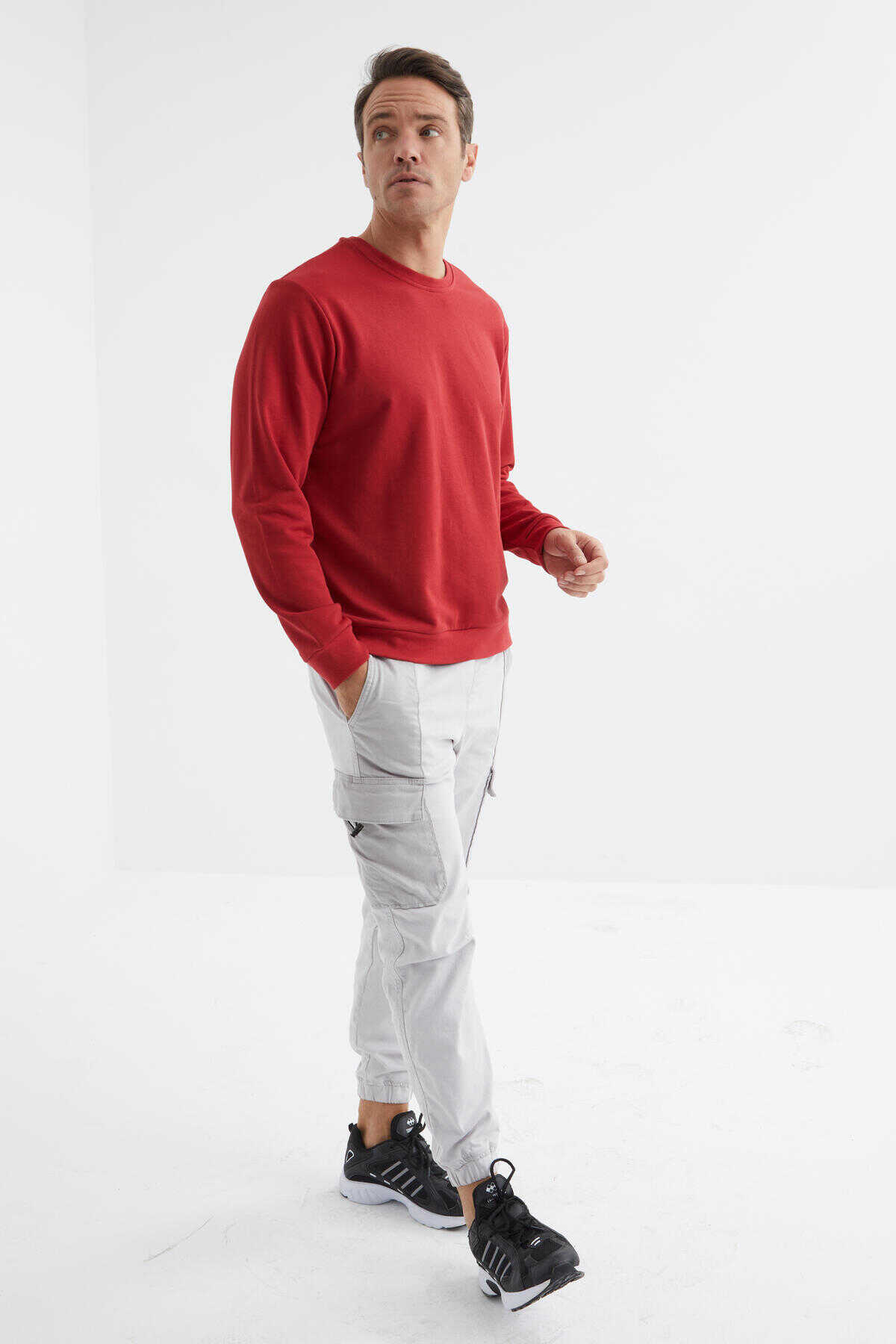 Tommylife Toptan O Yaka Rahat Form Basic Erkek Sweatshirt 88053 Kırmızı - 4