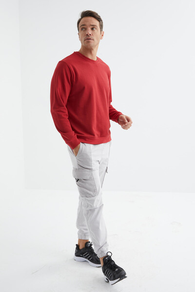 Tommylife Toptan O Yaka Rahat Form Basic Erkek Sweatshirt 88053 Kırmızı - 4