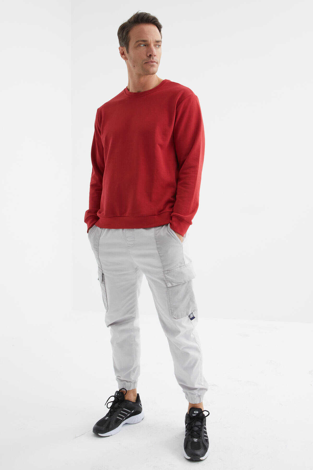 Tommylife Toptan O Yaka Rahat Form Basic Erkek Sweatshirt 88053 Kırmızı - 6
