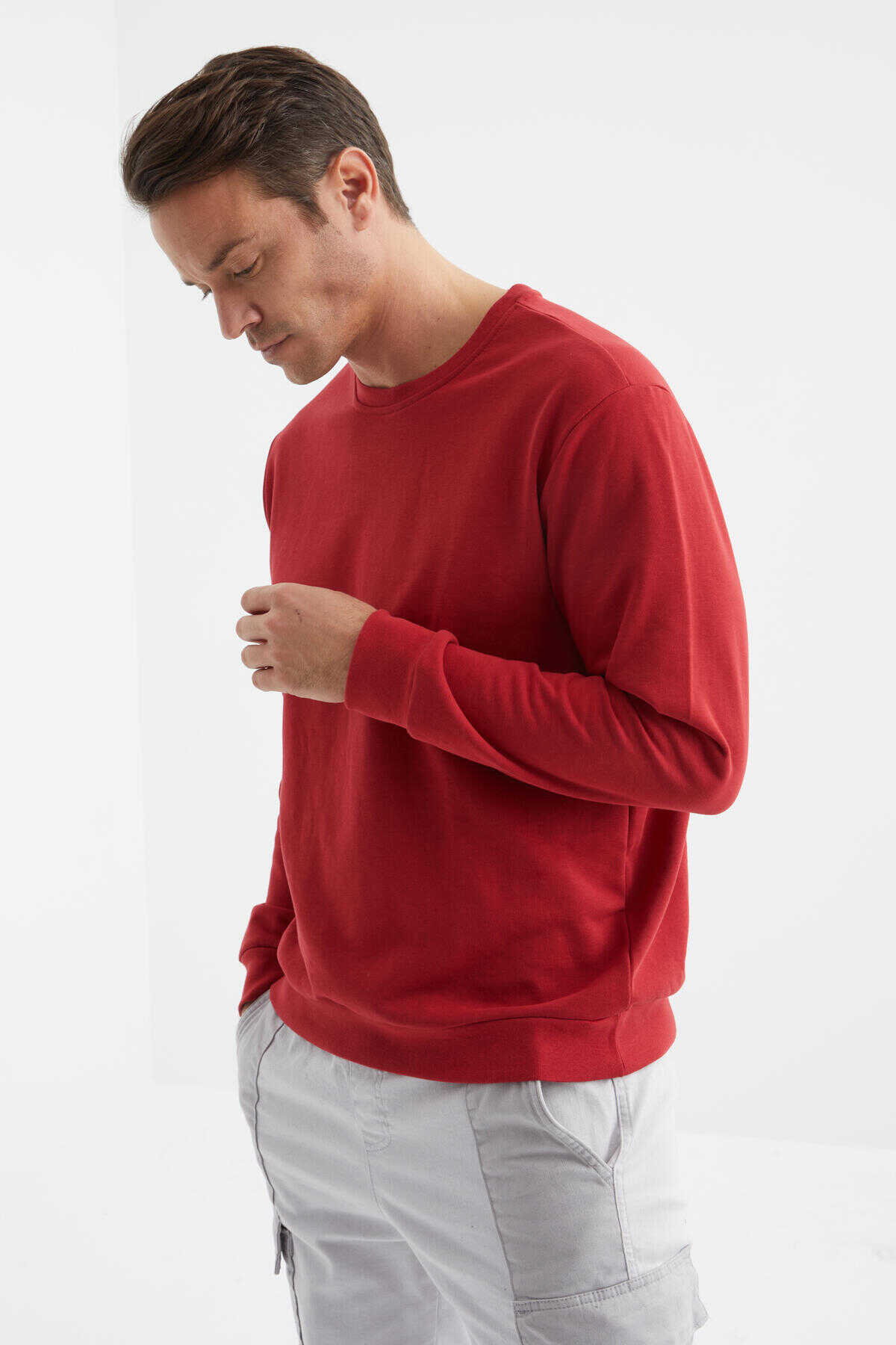 Tommylife Toptan O Yaka Rahat Form Basic Erkek Sweatshirt 88053 Kırmızı - 7