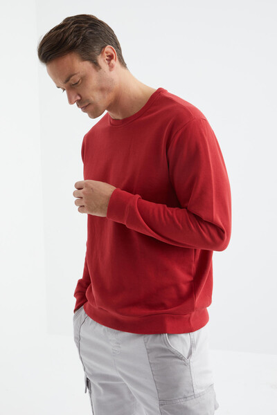 Tommylife Toptan O Yaka Rahat Form Basic Erkek Sweatshirt 88053 Kırmızı - 7