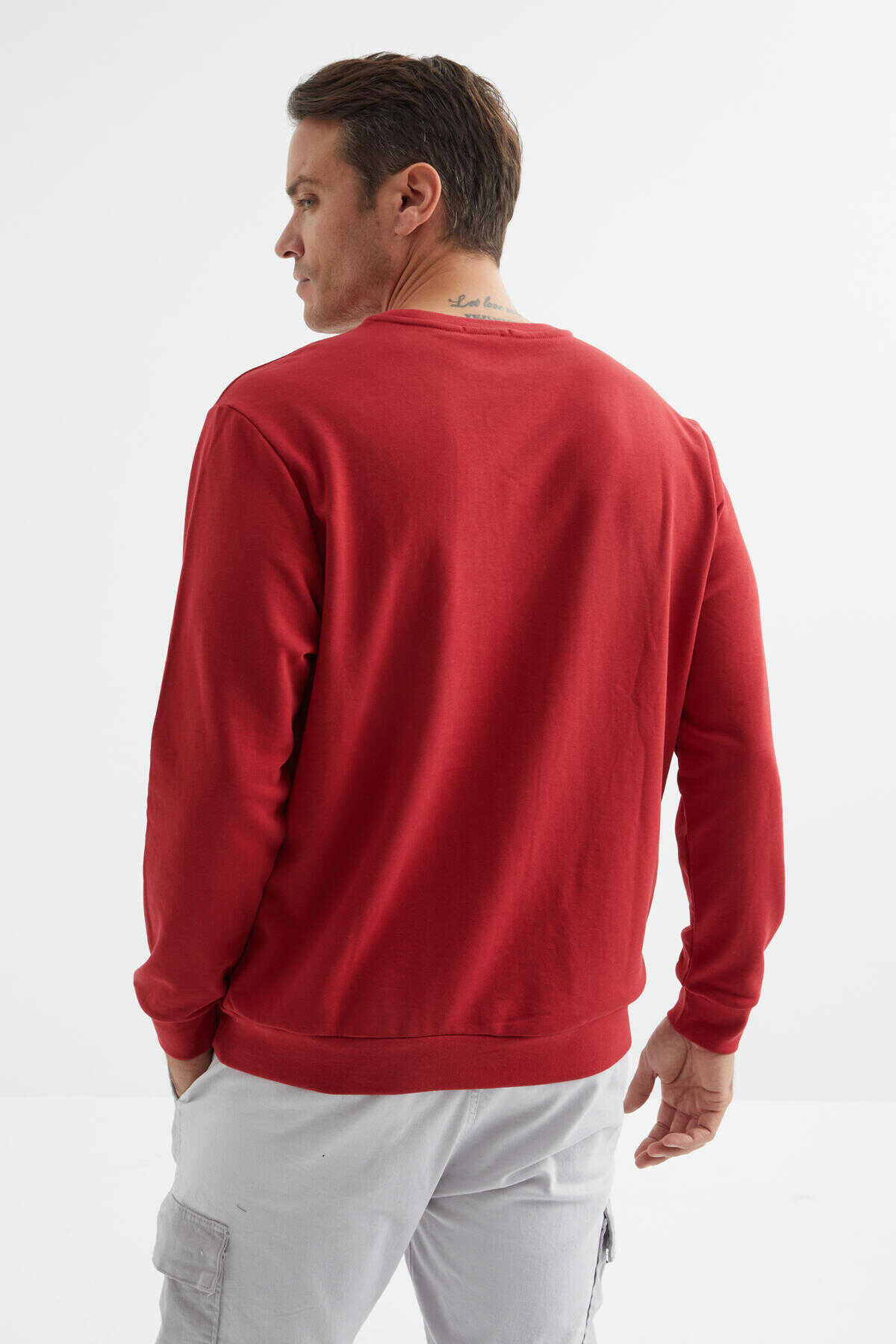 Tommylife Toptan O Yaka Rahat Form Basic Erkek Sweatshirt 88053 Kırmızı - 8