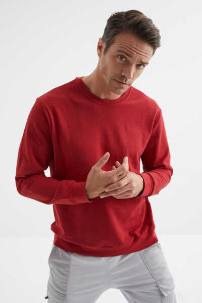 Tommylife Toptan O Yaka Rahat Form Basic Erkek Sweatshirt 88053 Kırmızı - 9