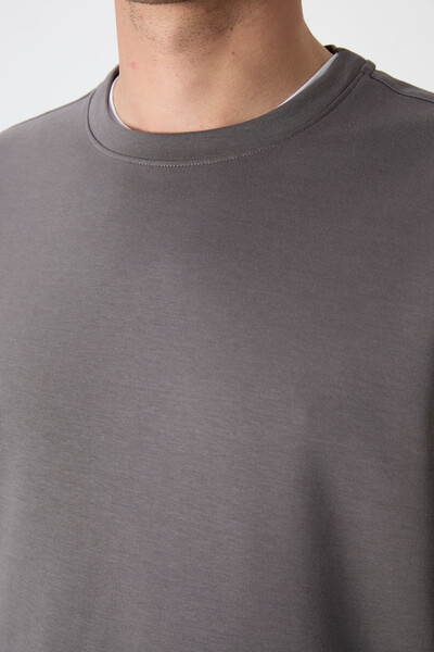 Tommylife Toptan O Yaka Rahat Form Basic Erkek Sweatshirt 88053 Koyu Gri - 4