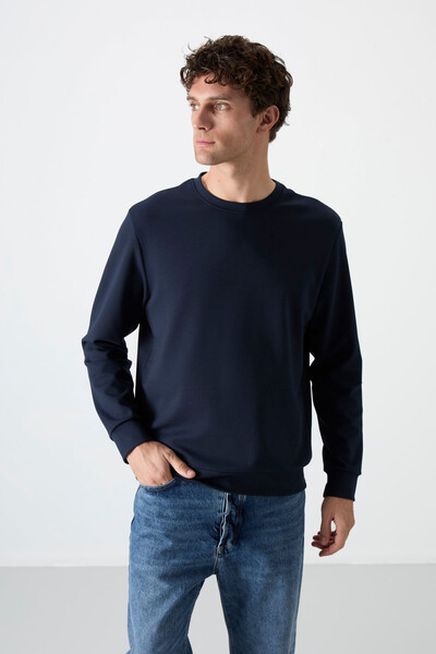 Tommylife Toptan O Yaka Rahat Form Basic Erkek Sweatshirt 88053 Lacivert - 3