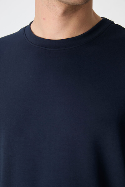 Tommylife Toptan O Yaka Rahat Form Basic Erkek Sweatshirt 88053 Lacivert - 4