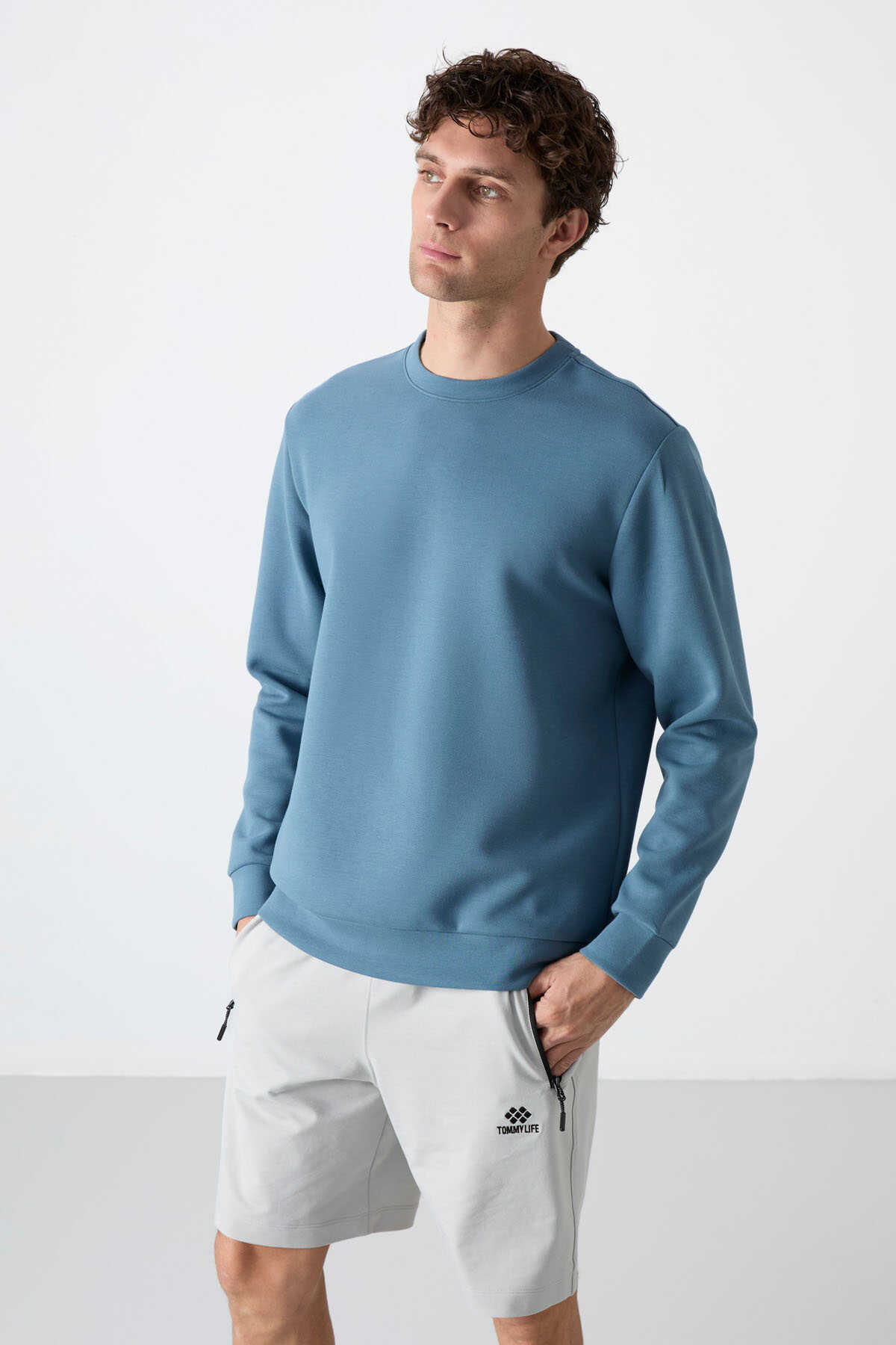 Tommylife Toptan O Yaka Rahat Form Basic Erkek Sweatshirt 88053 Orman Yeşili - 1
