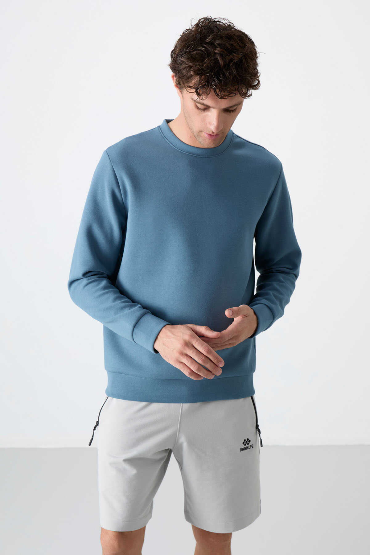 Tommylife Toptan O Yaka Rahat Form Basic Erkek Sweatshirt 88053 Orman Yeşili - 3
