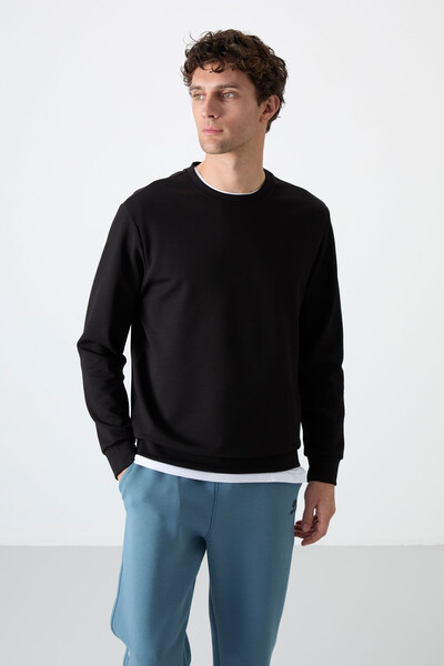 Tommylife Toptan O Yaka Rahat Form Basic Erkek Sweatshirt 88053 Siyah