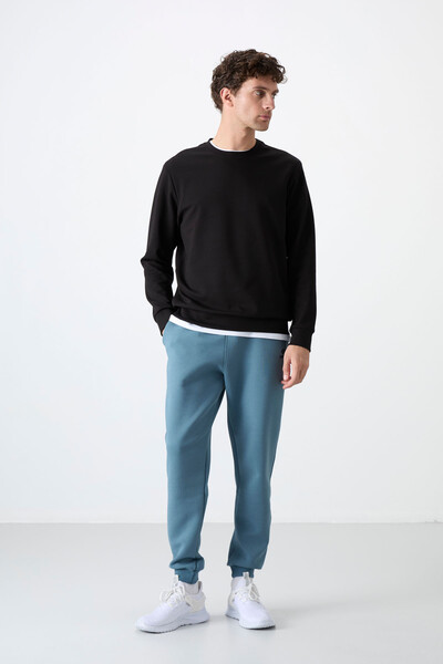 Tommylife Toptan O Yaka Rahat Form Basic Erkek Sweatshirt 88053 Siyah - 2