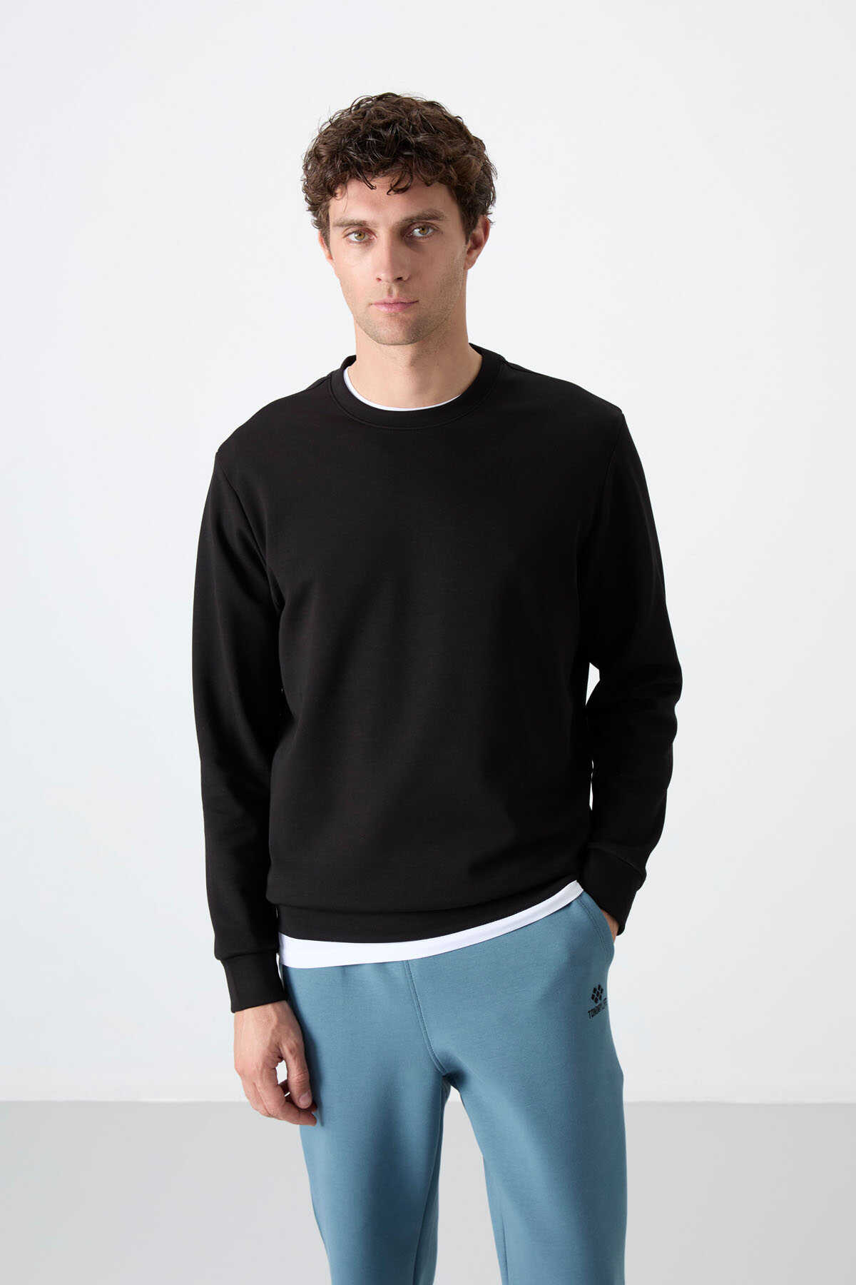 Tommylife Toptan O Yaka Rahat Form Basic Erkek Sweatshirt 88053 Siyah - 3