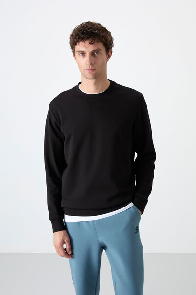 Tommylife Toptan O Yaka Rahat Form Basic Erkek Sweatshirt 88053 Siyah - 3
