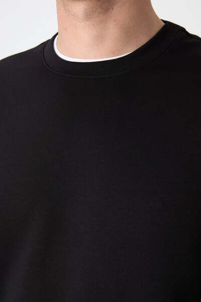 Tommylife Toptan O Yaka Rahat Form Basic Erkek Sweatshirt 88053 Siyah - 4