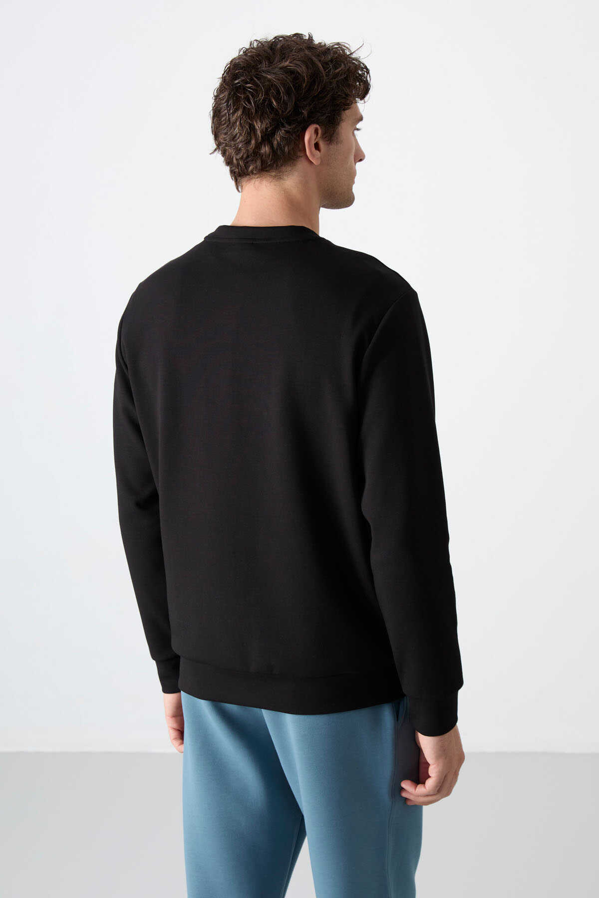 Tommylife Toptan O Yaka Rahat Form Basic Erkek Sweatshirt 88053 Siyah - 5