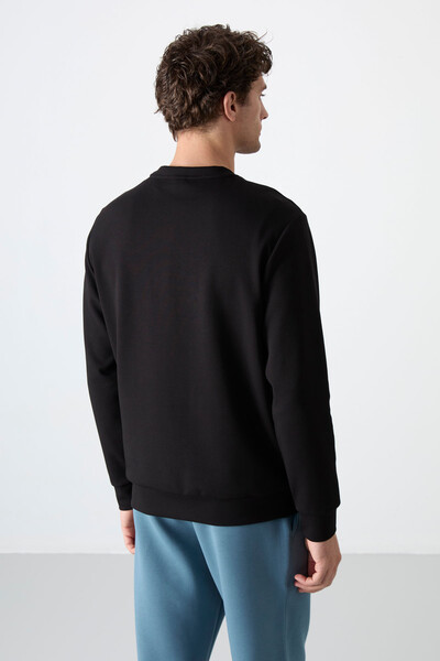 Tommylife Toptan O Yaka Rahat Form Basic Erkek Sweatshirt 88053 Siyah - 5