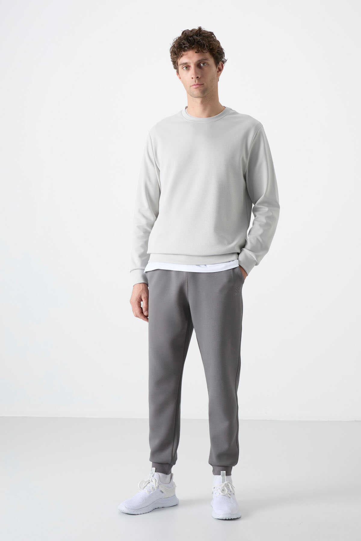 Tommylife Toptan O Yaka Rahat Form Basic Erkek Sweatshirt 88053 Taş - 2