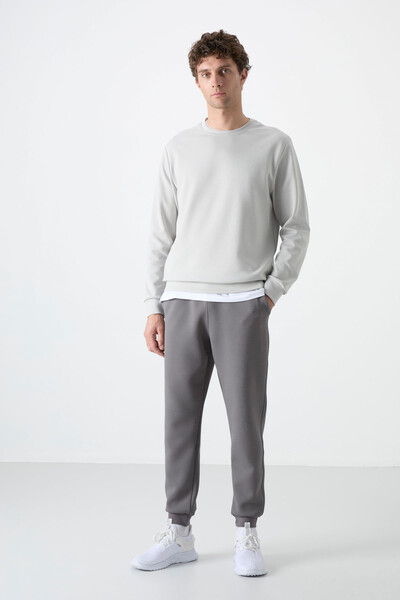 Tommylife Toptan O Yaka Rahat Form Basic Erkek Sweatshirt 88053 Taş - 2