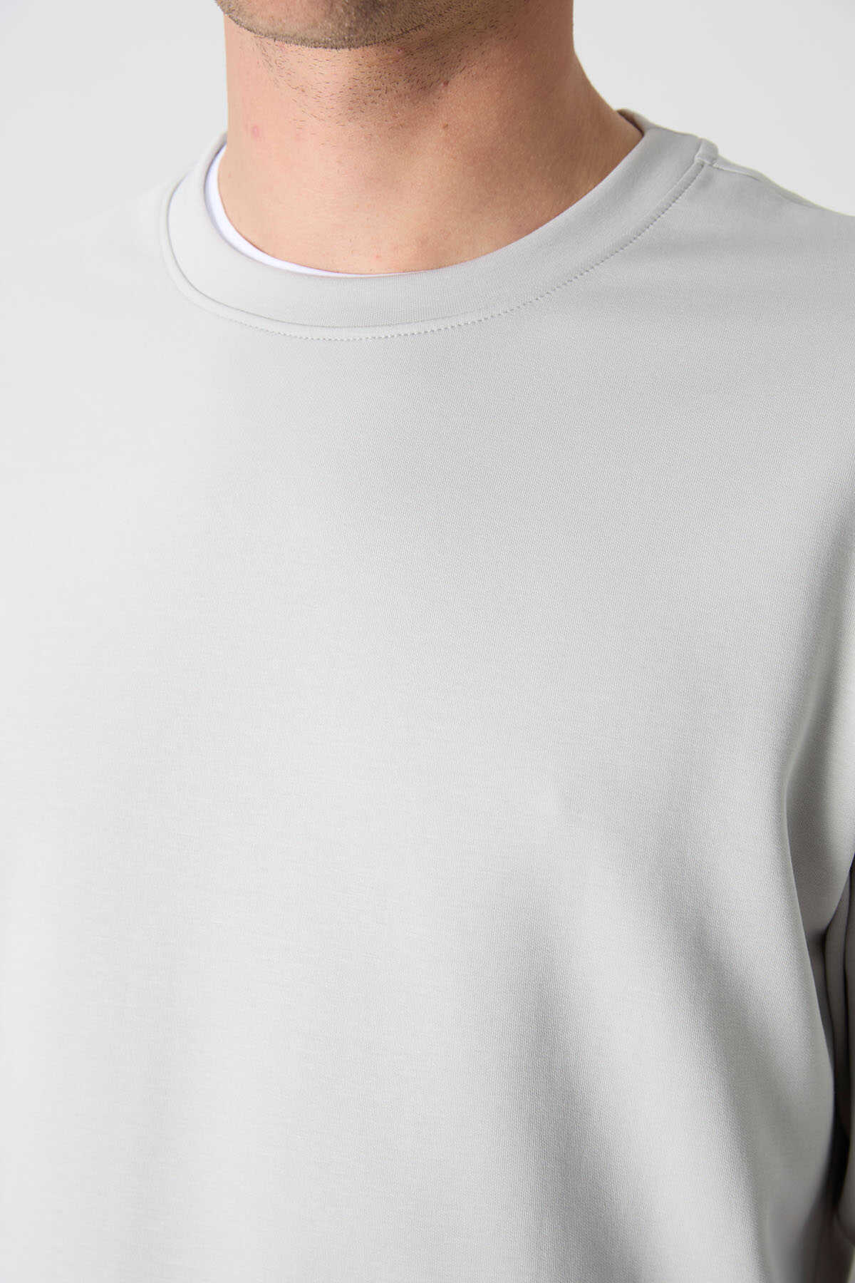 Tommylife Toptan O Yaka Rahat Form Basic Erkek Sweatshirt 88053 Taş - 4