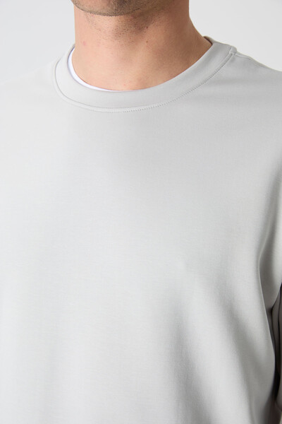 Tommylife Toptan O Yaka Rahat Form Basic Erkek Sweatshirt 88053 Taş - 4