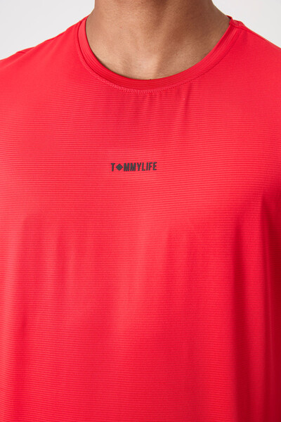 Tommylife Toptan O Yaka Standart Kalıp Aktif Spor Erkek T-Shirt 88384 Kırmızı - Thumbnail