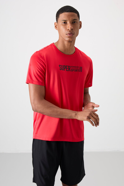 Tommylife Toptan O Yaka Standart Kalıp Aktif Spor Erkek T-Shirt 88385 Kırmızı - Thumbnail