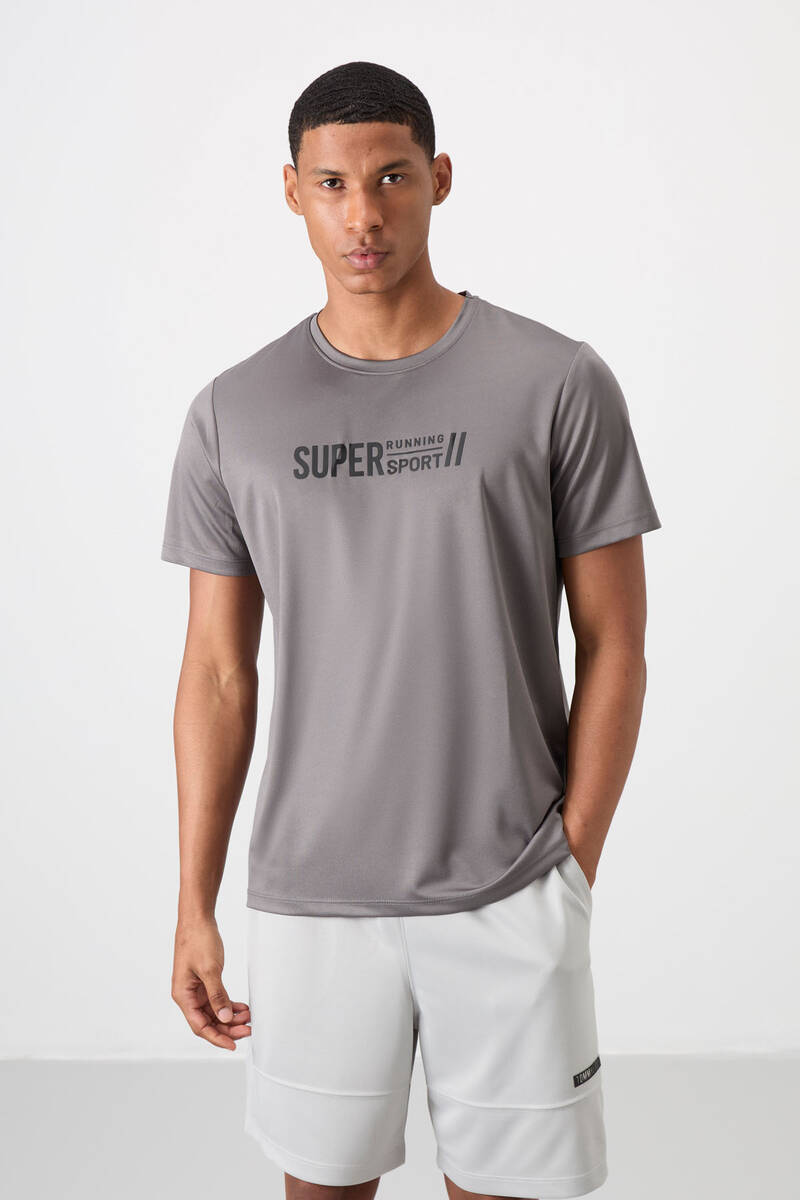 TOMMYLIFE - Tommylife Toptan O Yaka Standart Kalıp Aktif Spor Erkek T-Shirt 88385 Koyu Gri