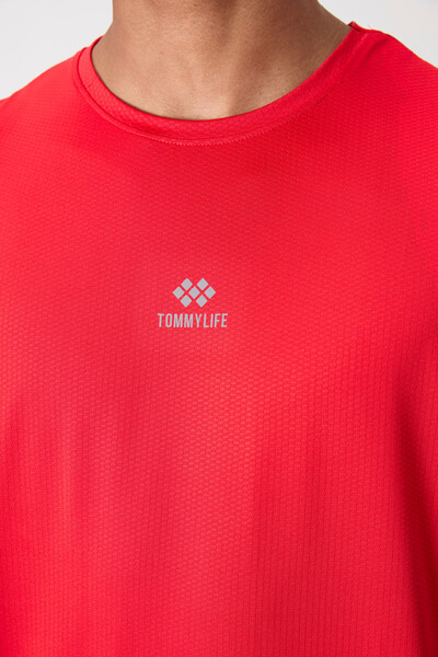 Tommylife Toptan O Yaka Standart Kalıp Aktif Spor Erkek T-Shirt 88387 Kırmızı - Thumbnail