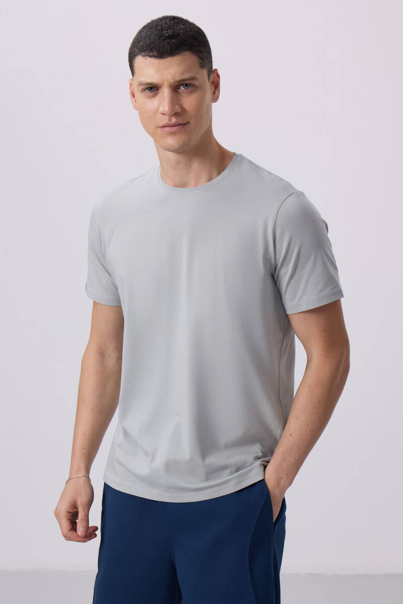 TOMMYLIFE - Tommylife Toptan O Yaka Standart Kalıp Basic Erkek T-Shirt 87911 Taş