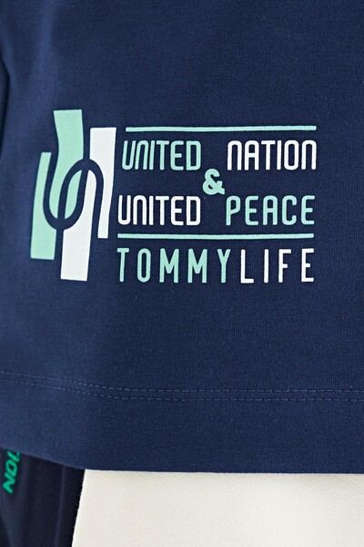 Tommylife Toptan O Yaka Standart Kalıp Baskılı Erkek Çocuk T-Shirt 11097 İndigo - Thumbnail