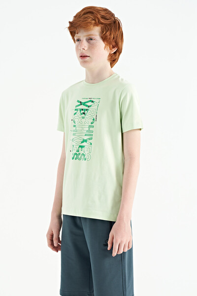 Tommylife Toptan O Yaka Standart Kalıp Baskılı Erkek Çocuk T-Shirt 11099 Açık Yeşil - Thumbnail